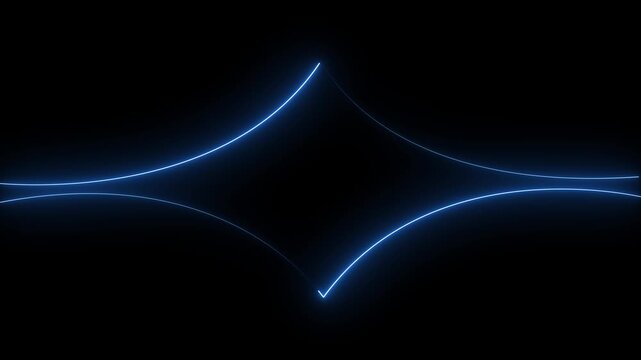 abstract neon diamond shape line animation with glowing blue curves on dark background.