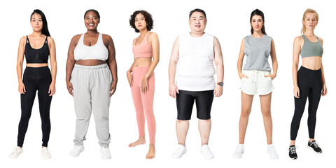 Naklejka premium PNG Diverse group fitness apparel on transparent background