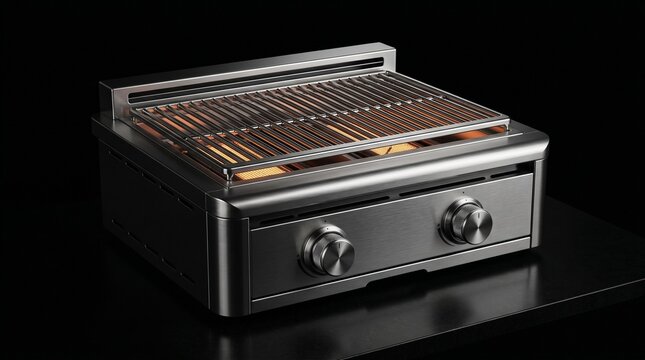 Modern stainless steel gas grill with two control knobs