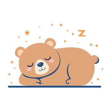 Cute cartoon bear sleeping with stars and zzz