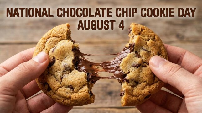 Breaking chocolate chip cookie on National Chocolate Chip Cookie Day