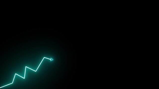 Abstract neon arrow growth , success concept. Profit growing icon animation. Growing business graph symbol .On black background.4 k video