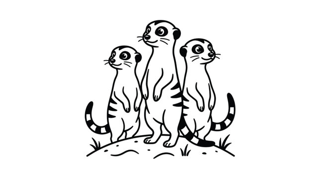Three Meerkats Standing Alert Together.