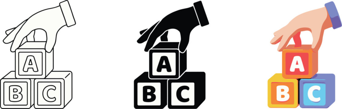 Three Styles of Hand Stacking Alphabet Blocks vector untitled