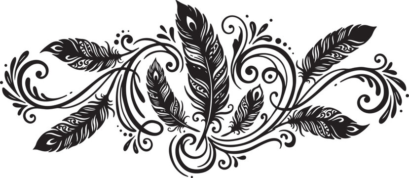 Ornate peacock feather flourish border with elegant swirls.