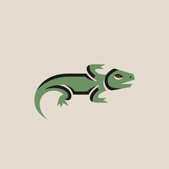 Fototapeta premium Green Lizard Cartoon Illustration Side View.