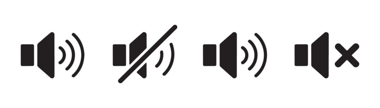 Speaker sound volume level icons collection including mute and various loudness indicators set vector.