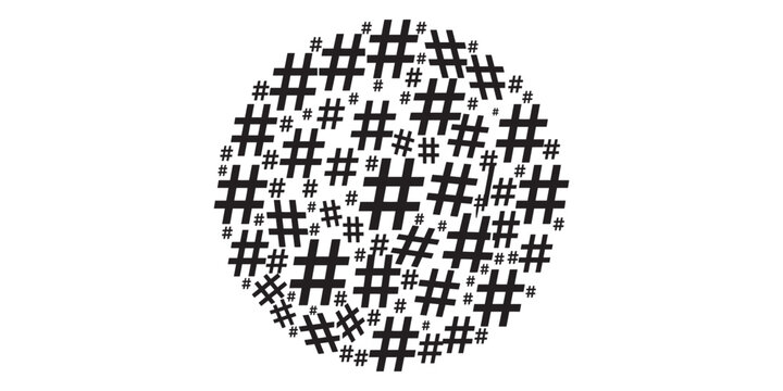 Black hashtag symbols arranged in a circular pattern on white background