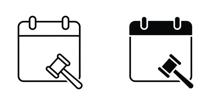 Legal court date and judicial hearing schedule icons set