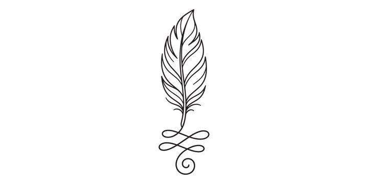 Elegant feather with unalome spiritual tattoo design