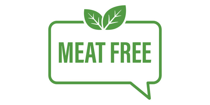 Meat free label with speech bubble and green leaves icon
