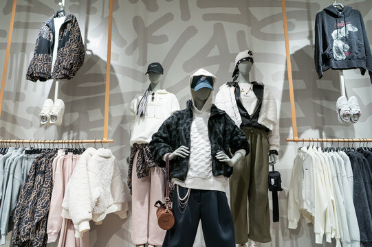 Dressed mannequins displayed inside the Nike Kicks Lounge