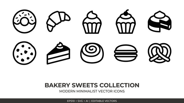 Bakery sweets collection vector icons.
