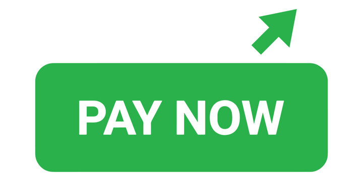 Green pay now button with an arrow icon isolated on white background