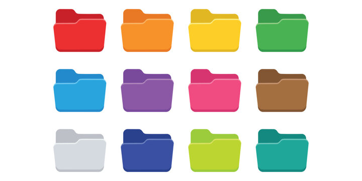 Set of colorful file folders icons isolated on white background