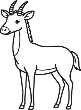 Cute Cartoon Saola Antelope Standing Side View Line Art Vector Illustration