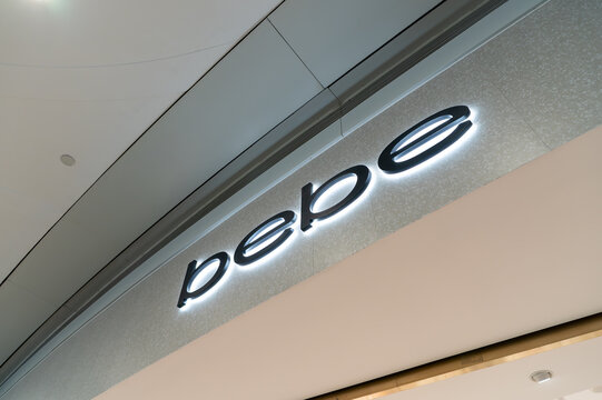Close up shot of Bebe store sign at KK Mall