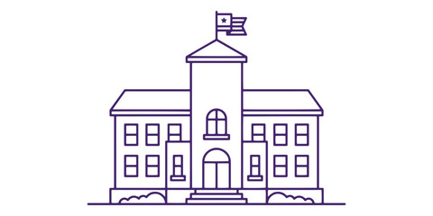 Fototapeta premium School building line icon with flag university or college outline illustration