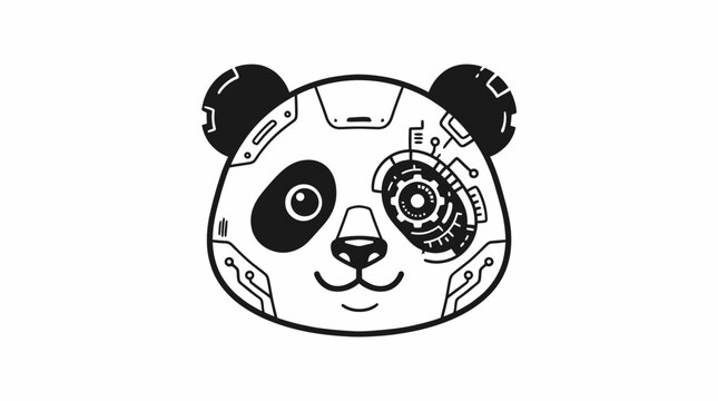 Cyborg panda face with robotic eye.