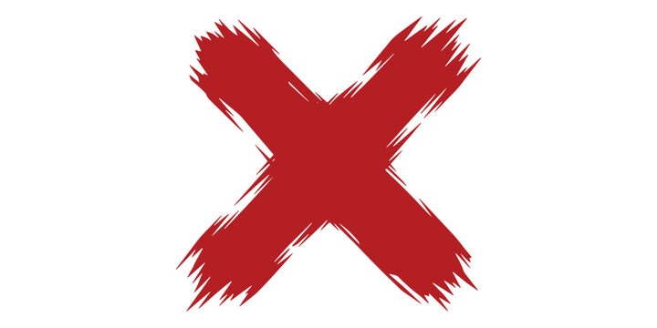 Red cross mark brush stroke isolated on white background