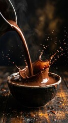 Fototapeta premium Rich Chocolate Pour Splash into Bowl.