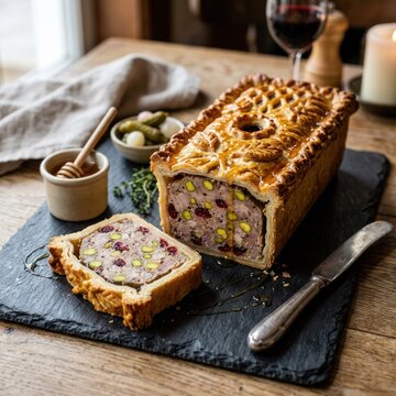 Gourmet Pork and Cranberry Pt en Crote with Pistachios.