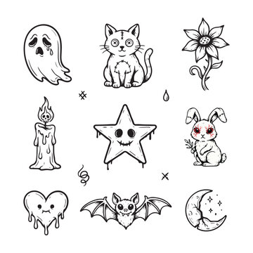 Whimsical Dark Tattoo Sticker Collection