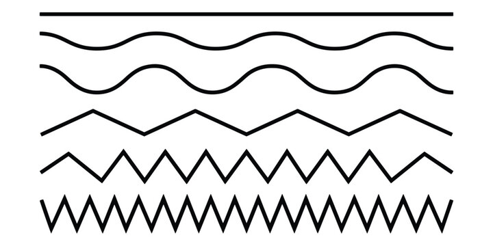 Set of different line styles, straight, wavy and zigzag lines