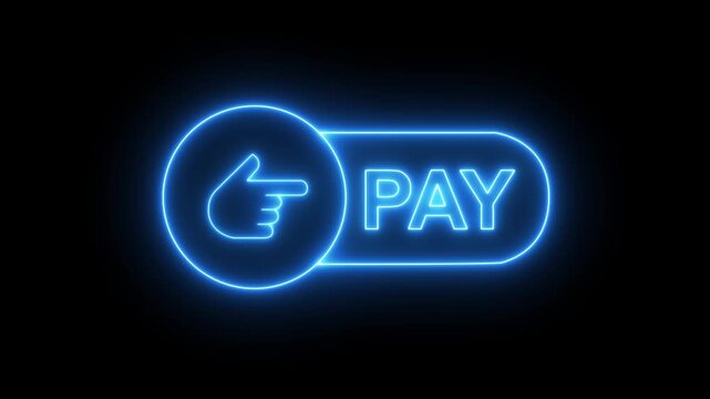 glowing neon pay button icon isolated on black background. featuring modern payment for checkout, online transaction, digital wallet, and e-commerce interface design. 4k video