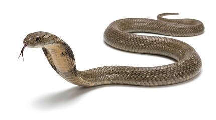 Obraz premium A venomous cobra snake with its hood flared and tongue flicking out.