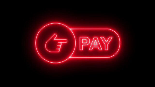 glowing neon pay button icon isolated on black background. featuring modern payment for checkout, online transaction, digital wallet, and e-commerce interface design. 4k video
