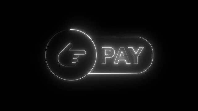 glowing neon pay button icon isolated on black background. featuring modern payment for checkout, online transaction, digital wallet, and e-commerce interface design. 4k video