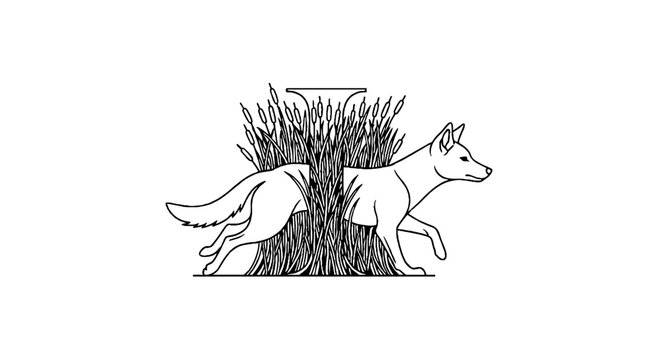 Illustration of a dog running through tall grass.
