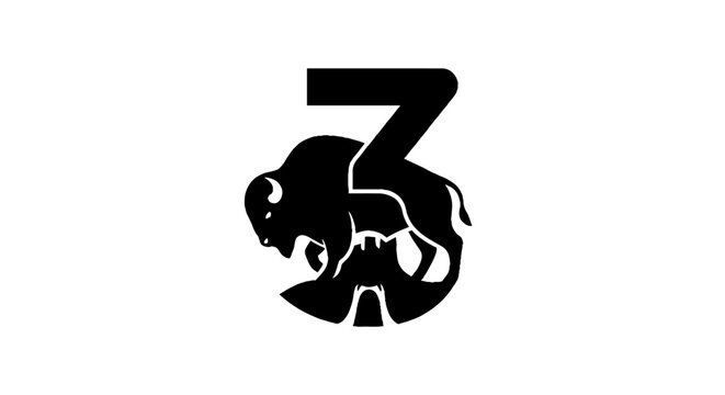 Black and white bison and number three logo design.