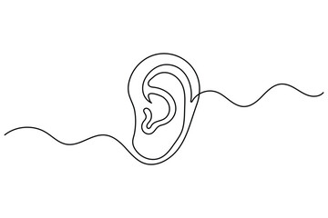Obraz premium Ear Icon Vector Illustration with Continuous Line Art for Audio and Hearing Design