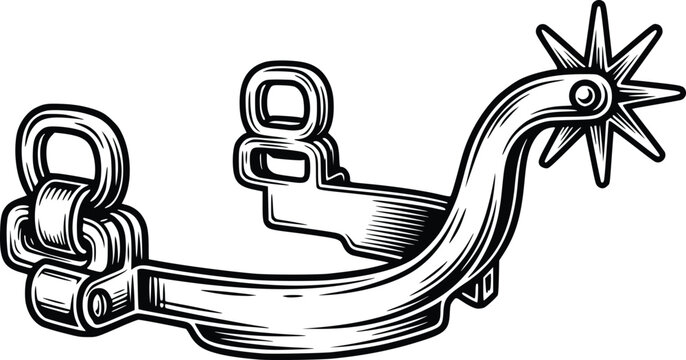 Western Cowboy Spur Hand Drawn Vector Illustration