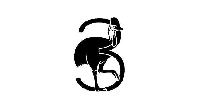 Black and white ostrich logo design with curved tail.