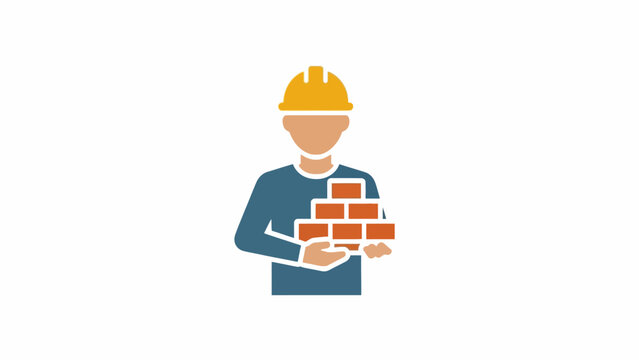 Construction worker with bricks icon.