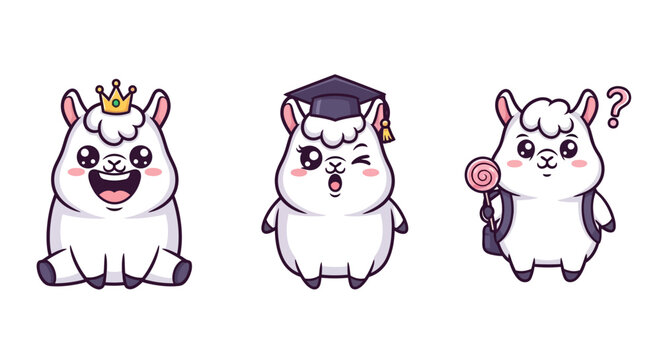 Cute cartoon alpacas with different academic accessories set.