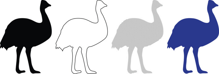 Emu fill outline and lined icon set on white background for graphic design and web use © Rabeya