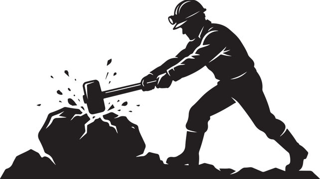 Mining, excavation, laborer icon, black silhouette, industrial worker
