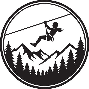 Zip line, adventure logo, outdoor recreation, mountain sports emblem