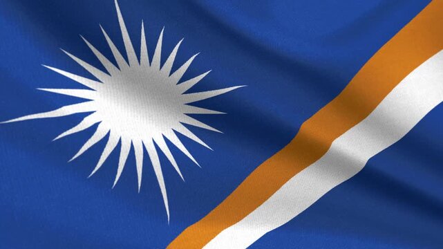 Seamless 3D video of the Marshall Islands flag fluttering in the wind looping