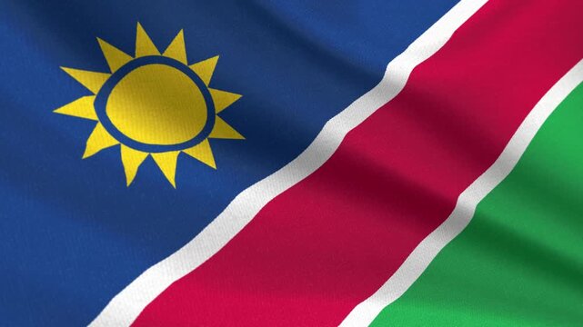 Seamless 3D video of the Namibia flag fluttering in the wind looping