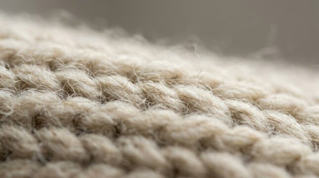 Close up of textured beige knitted fabric for background and design use