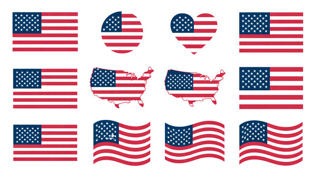 A serene American flag waves gently waves in a patriotic heart with illustration