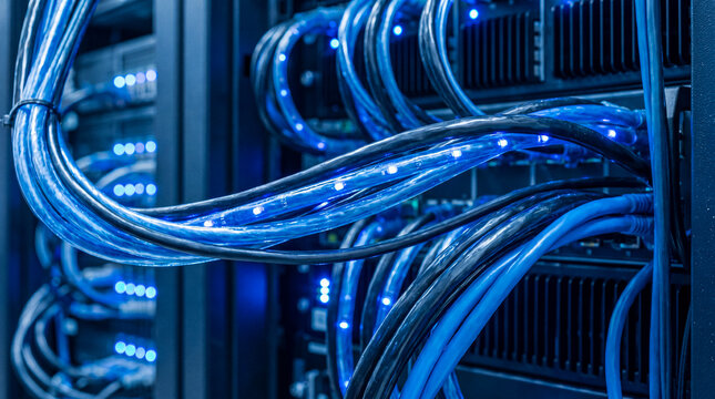Server room data cables network infrastructure technology connection