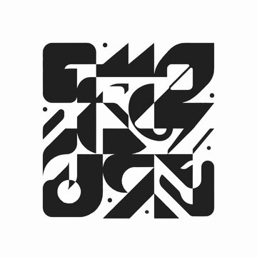Abstract black and white geometric composition with overlapping shapes