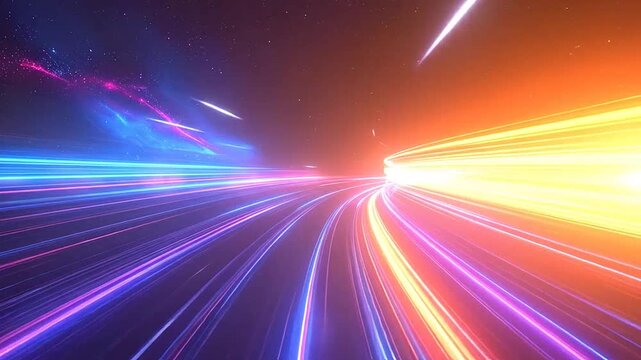 Abstract light trails moving through a dark cosmic space background