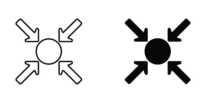 Minimalist Focus and Convergence Icons Set with Arrows Pointing to Center